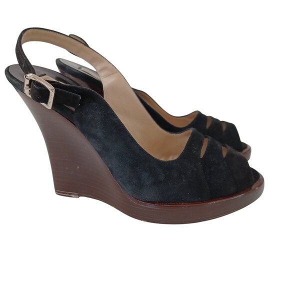 Michael Kors Black Suede Wedge Heels Retro Look Made In Italy Womens 7.5M - Picture 1 of 16